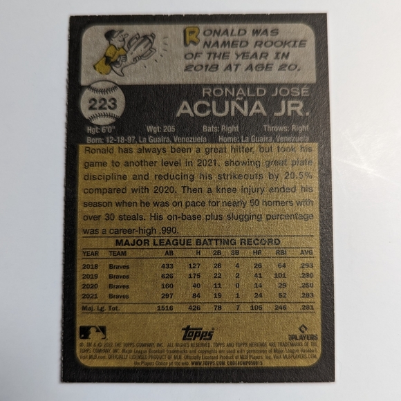 Ronald Acuna Jr - 2022 Topps Heritage - Picture 2 of 2